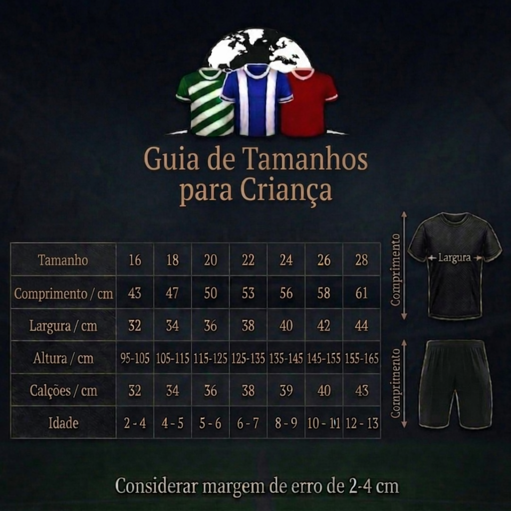 Guia de tamanhos criança